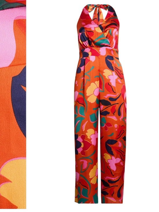 Sugarlips Pants - Sugarlips Serene Magic Moment Floral Halter Jumpsuit Resort Retro Bright Size 3X